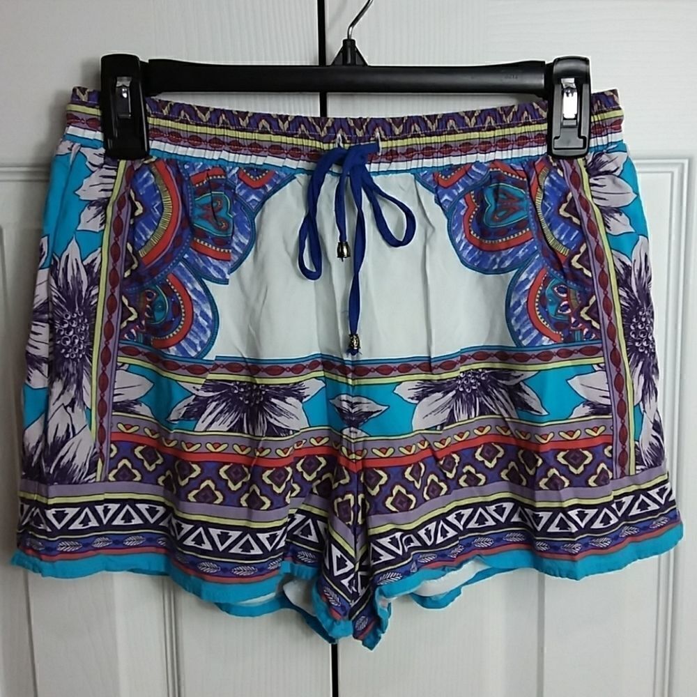 Peach Puff Drawstring Print Shorts Sz M